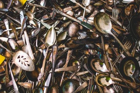 Assortment of Silverware 스톡 사진