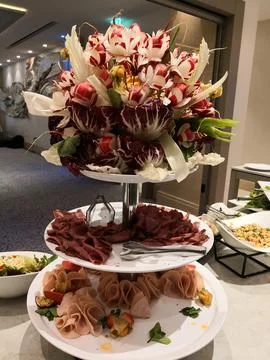 Assortment of snacks on the buffet table. Stock Photos