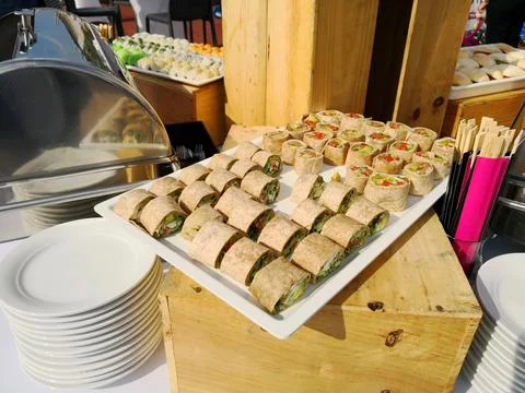 Assortment of snacks on the buffet table. Foto stock