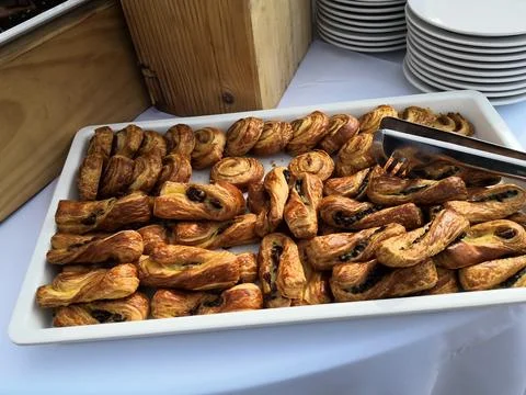 Assortment of snacks on the buffet table. Stock Photos