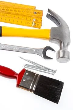Assortment of tools on plain background Stock Photos