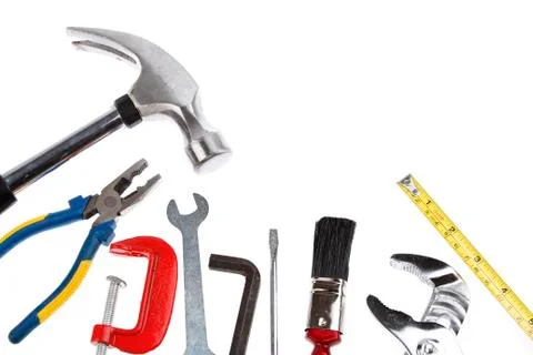 Assortment of tools on plain background Stock Photos