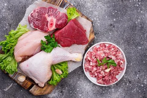 Assortment of various raw meat Stock Photos