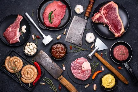 Assortment of various types of meat Stock Photos