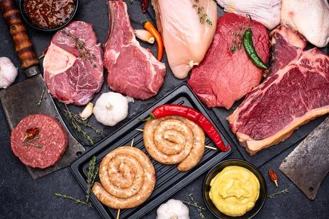 Assortment of various types of meat Foto stock