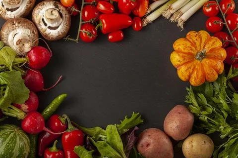 An assortment of vegetables, all raw, fresh, fiber rich and vitamin rich local Stock Photos