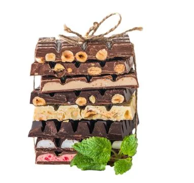 An assortment of white, dark, and milk chocolat Stock Photos