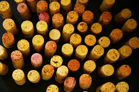 Assortment of wine corks standing on end Stock Photos
