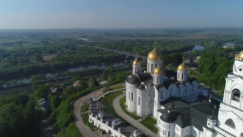 The Assumption Cathedral and the dell tower in Vladimir city, Russia. Stock Footage 108204364