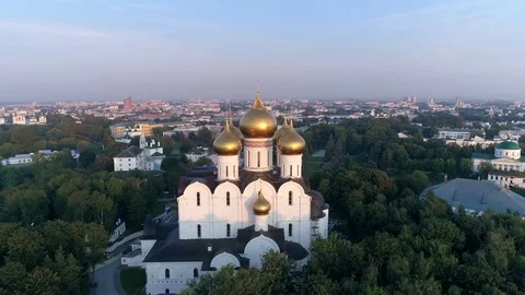 Assumption Cathedral in Yaroslavl. Aerial survey. Stock Footage
