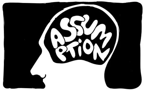 Assumption text in head black and white hand drawing pictogram Иллюстрация