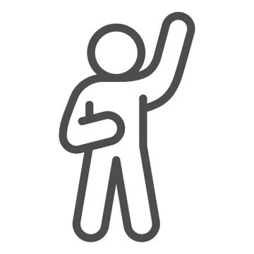 Assurance or hello pose line icon. Man with his right hand raised up outline Stock Illustration