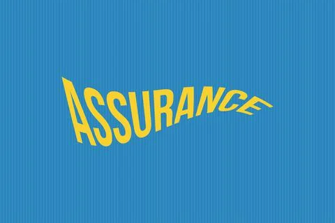 Assurance typography text vector design on blue background Stock Illustration