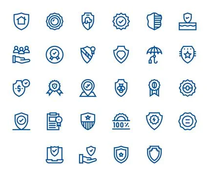 Assurance Vector Icon Set with 28 Bold Line 64x64 Grid Fitted Graphics Illustrazione stock