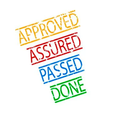 Assured, passed, done, approved rubber stamp Stock Illustration