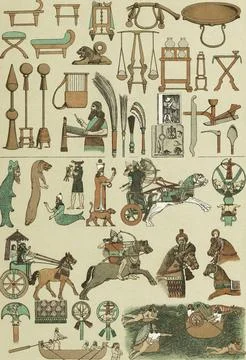 Assyrian artifacts of war.  After a late 19th century work by Friedrich Hottenro Illustrazione stock