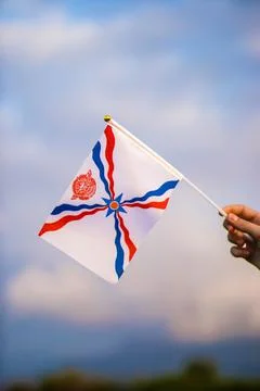 Assyrian flag waving in the wind Fotos de archivo