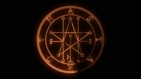 Astaroth Occult Symbol Loop - scary animation of energy flow and shines. Video stock 169004033