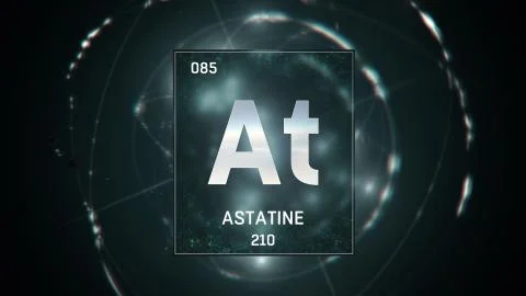 Astatine as Element 85 of the Periodic Table 3D illustration on green background Stock Illustration