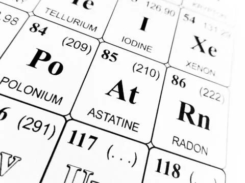 Astatine on the periodic table of the elements Stock Photos