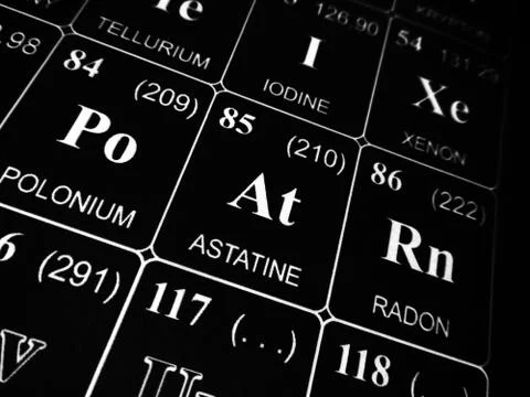 Astatine on the periodic table of the elements Stock Photos