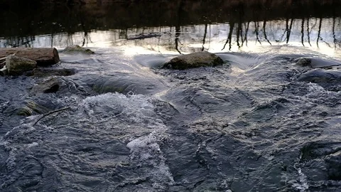 Asten, austria, 06 march 2019, small waterfall at river mitterwasser near the 스톡 동영상 126959529