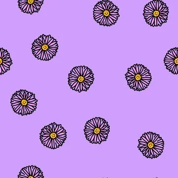 Aster blossom spring vector seamless pattern Stock Illustration