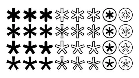 Asterisk Footnote Star Note Collection Set Vector Illustrazione stock