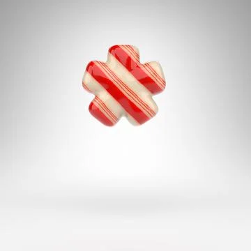 Asterisk symbol on white background. Candy cane 3D sign with red and white li 스톡 일러스트
