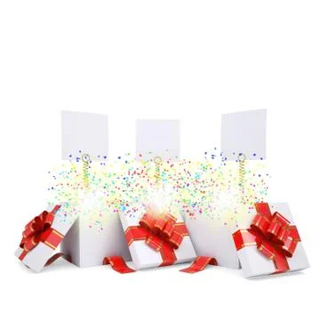 Asterisks fly from the open gift box Stock Illustration