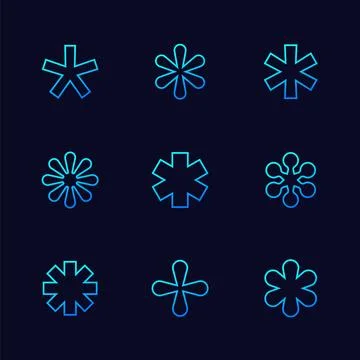 Asterisks icons set, line vector design Stock Illustration