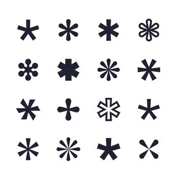 Asterisks icons, vector geometric shapes on white Stock-Illustration