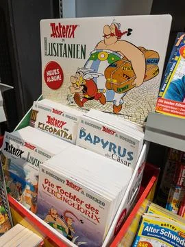 Asterix Comic Book Collection Display in Store Stock Photos