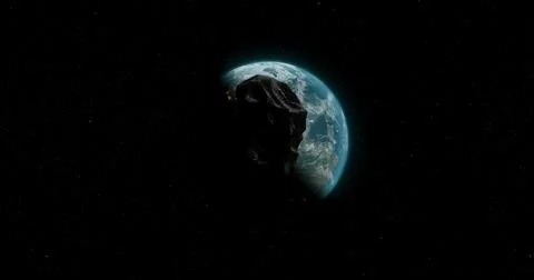An Asteroid Is Advancing Toward Earth. 3D Cinematic Ilustração Stock