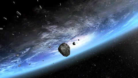 Asteroid Approaching Earth in a 3D animation Stock Footage 247589622