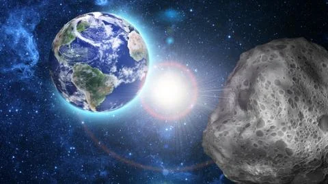 Asteroid approaching to earth Stock Illustration
