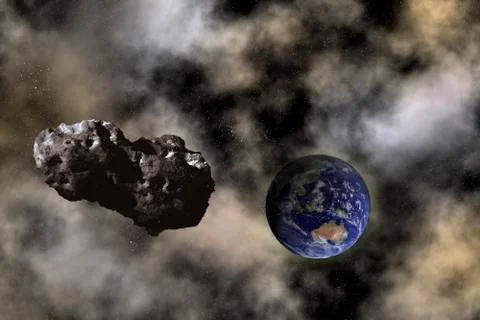 Asteroid approaching earth Stock Illustration
