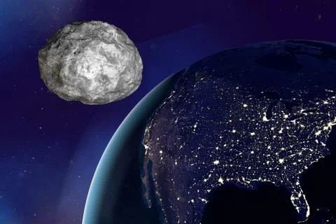 Asteroid approaching to the Earth Stock Illustration