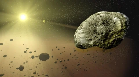 Asteroid in the asteroid belt orbiting around the sun Stock Footage 53254656