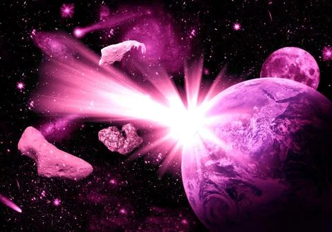 Asteroid attach earth from galaxy space Stock Illustration