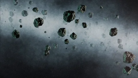 Asteroid belt 3D CGI Render with camera movement in space Video stock 123243784