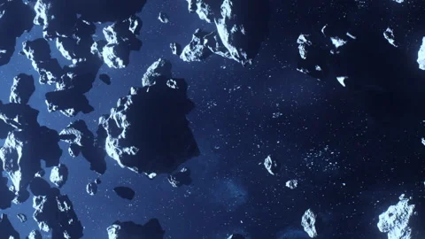 Asteroid belt with dark space background and floating rocks Stock Footage 344164334