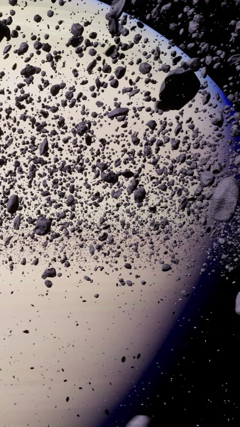 Asteroid belt floating in space during exploration mission near distant planet Stock Footage 339043219