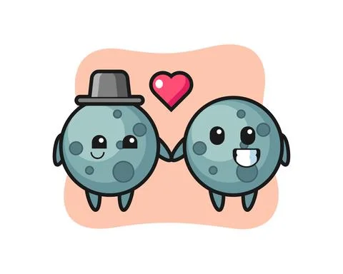 Asteroid cartoon character couple with fall in love gesture Stock Illustration