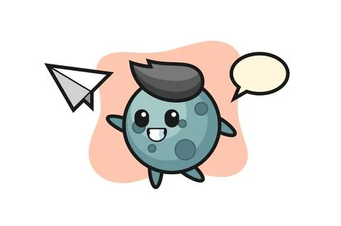 Asteroid cartoon character throwing paper airplane Stock Illustration