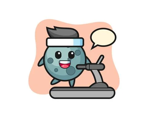 Asteroid cartoon character walking on the treadmill Stock Illustration