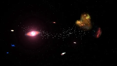 Asteroid cloud approaching protostar and expanding nebula Stock Footage 113933543