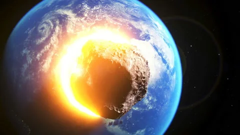 Asteroid collides with the earth. Armageddon. Apocalypse concept. Realistic 4k Stock Footage 201578264