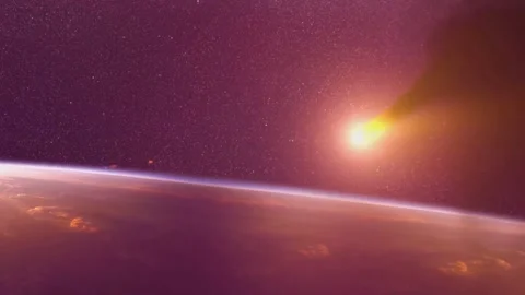 Asteroid Collision with Earth in Fiery Space Impact Animation Видео 334563189