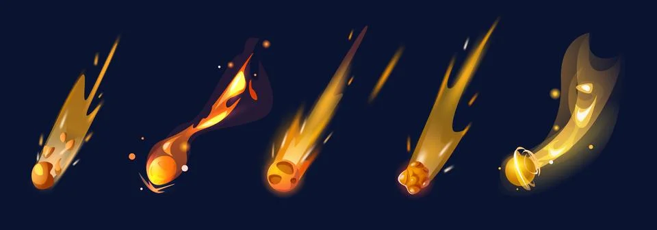 Asteroid comet fall on high speed with fire trail Illustrazione stock
